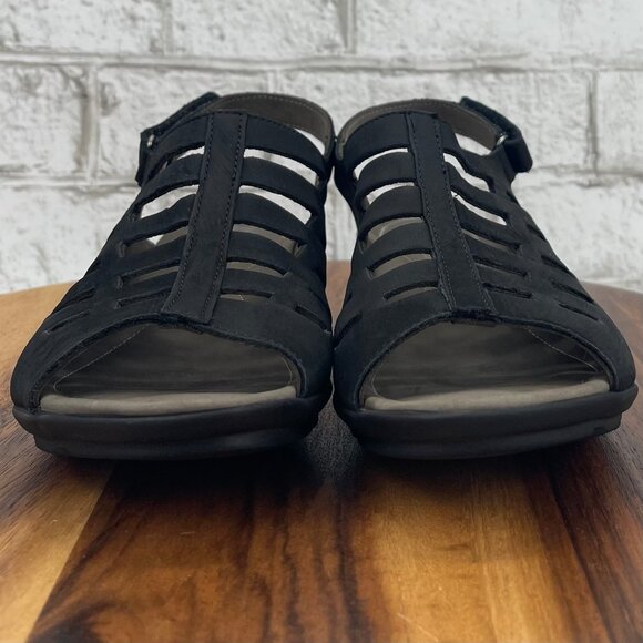 Mephisto Air Relax Womens 7/38 Black Leather Trapezoid Wedge Comfort Sandals - Picture 8 of 13